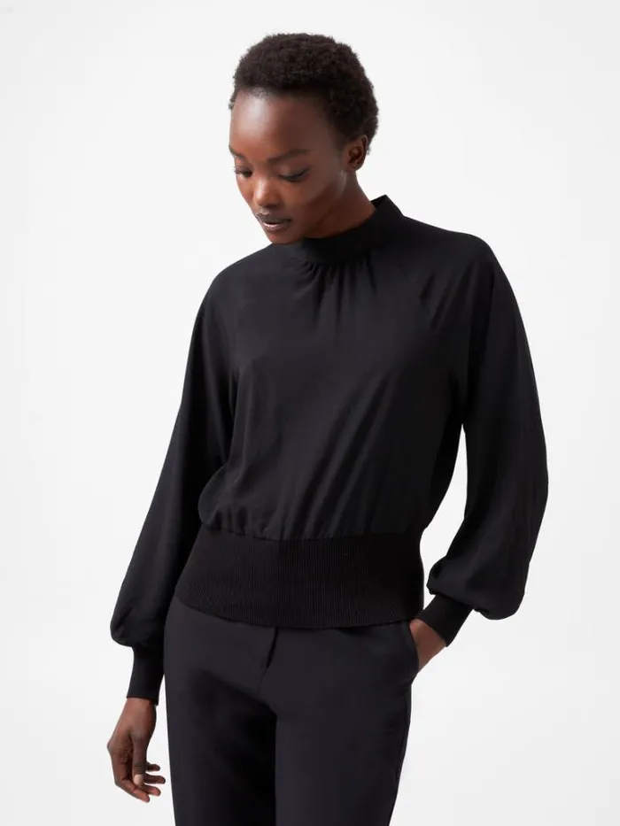 Woman French Connection Tops Krista Knit Long Sleeve Stand Neck Top Blackout