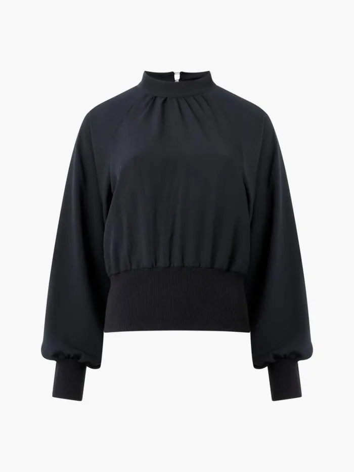 Woman French Connection Tops Krista Knit Long Sleeve Stand Neck Top Blackout