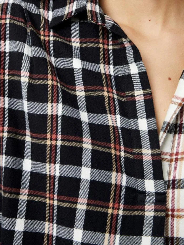 Woman French Connection Tops Mixed Flannel Check Popover Shirt Blackwinter White