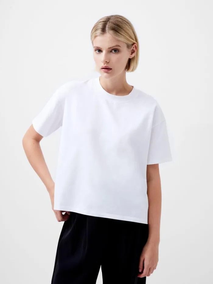 Woman French Connection Tops Rallie Cotton Short Sleeve TShirt Linen White
