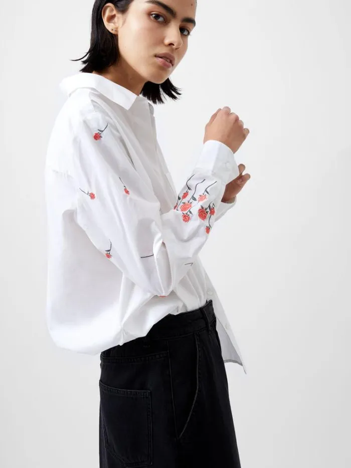 Woman French Connection Tops Rhodes Embroidered Shirt Linen White