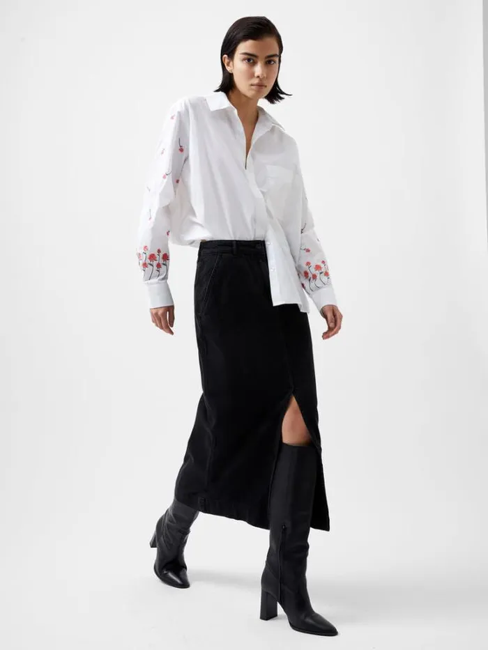 Woman French Connection Tops Rhodes Embroidered Shirt Linen White
