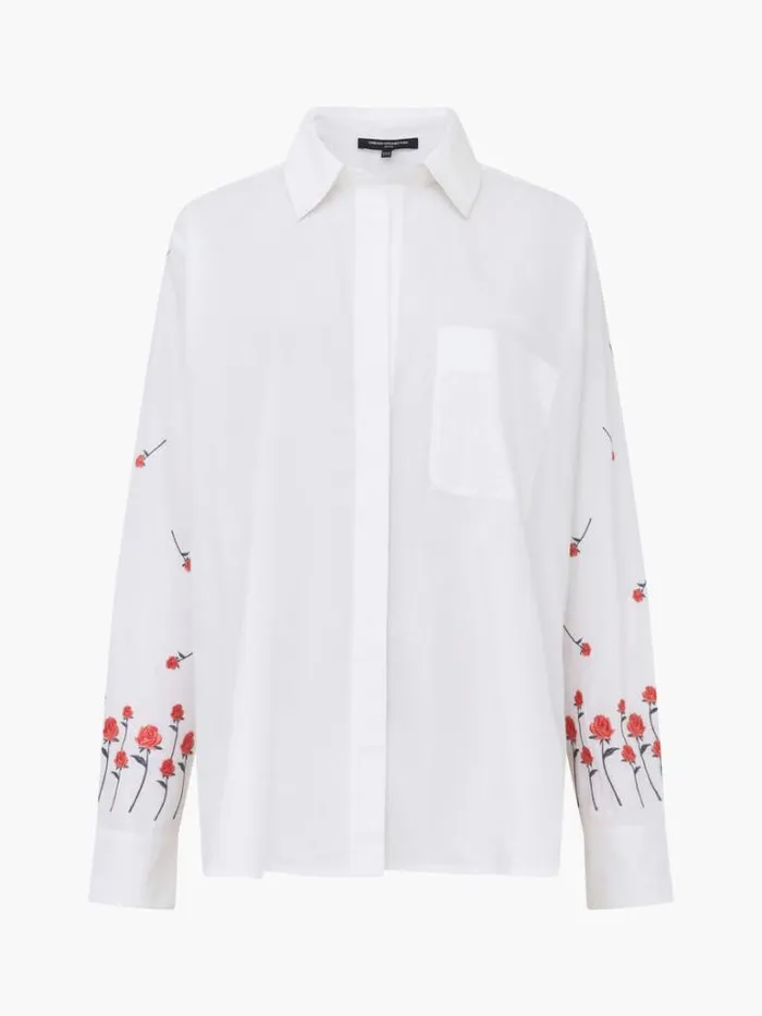 Woman French Connection Tops Rhodes Embroidered Shirt Linen White