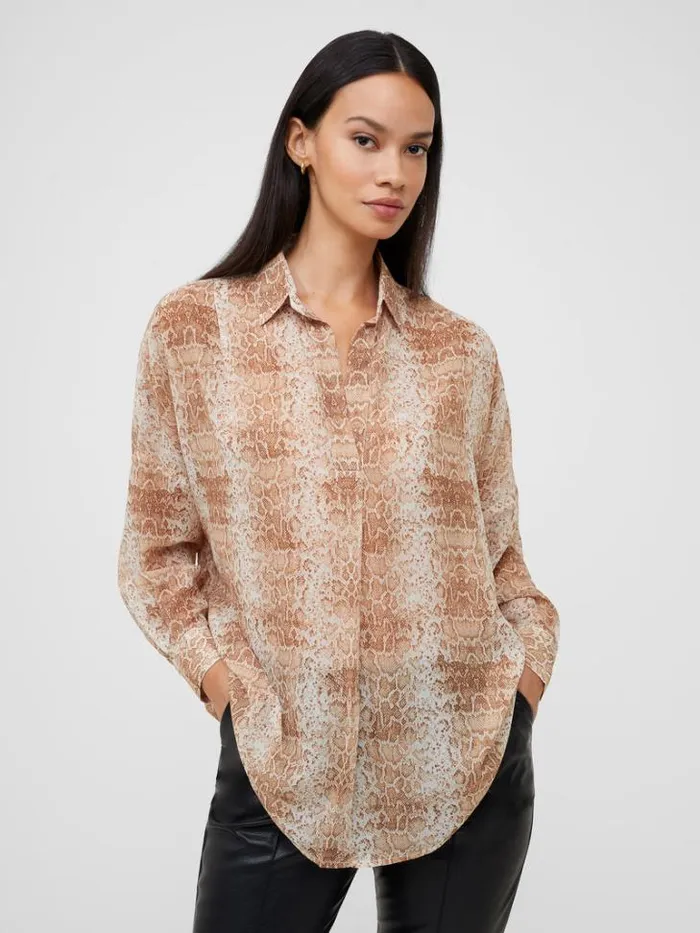 Woman French Connection Tops Snake Smooth Georgette Popover Shirt Snake