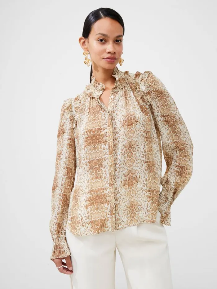 Woman French Connection Tops Snake Smooth Georgette Ruffle Shirt Snake