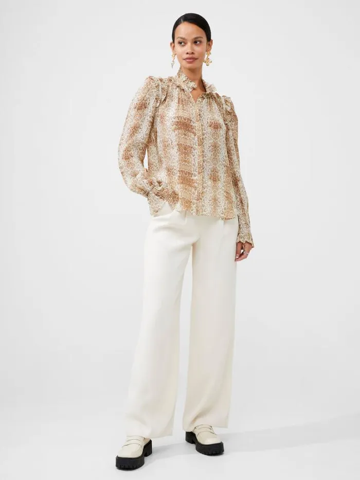 Woman French Connection Tops Snake Smooth Georgette Ruffle Shirt Snake