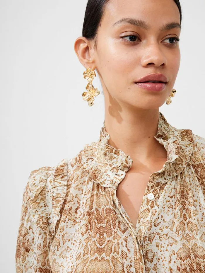 Woman French Connection Tops Snake Smooth Georgette Ruffle Shirt Snake