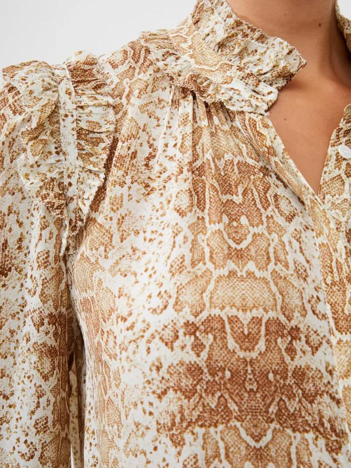 Woman French Connection Tops Snake Smooth Georgette Ruffle Shirt Snake