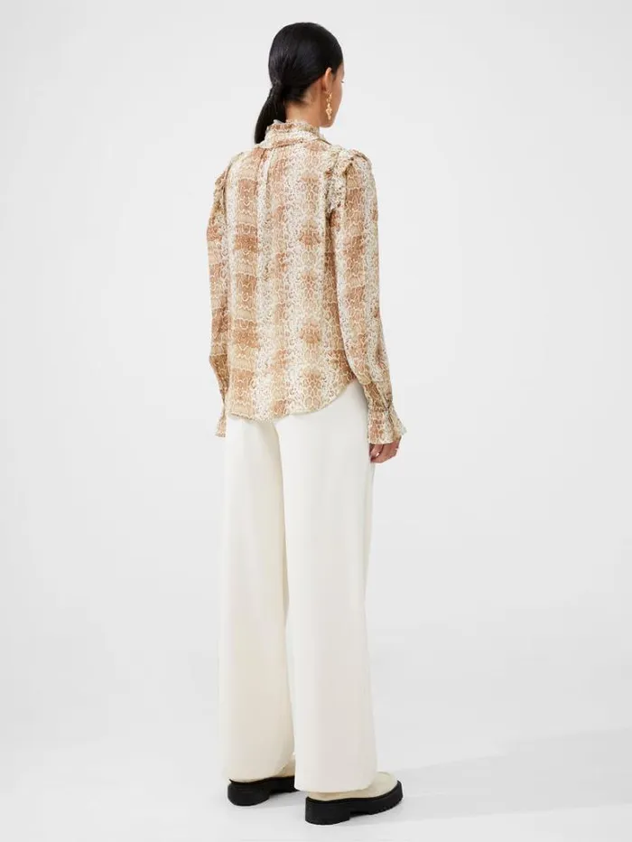 Woman French Connection Tops Snake Smooth Georgette Ruffle Shirt Snake