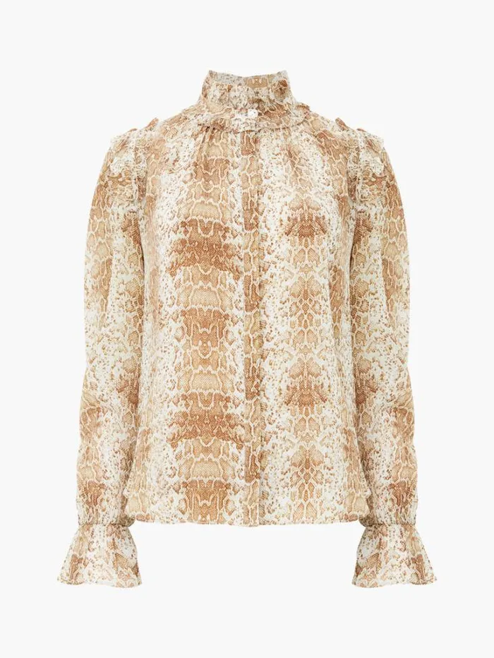 Woman French Connection Tops Snake Smooth Georgette Ruffle Shirt Snake