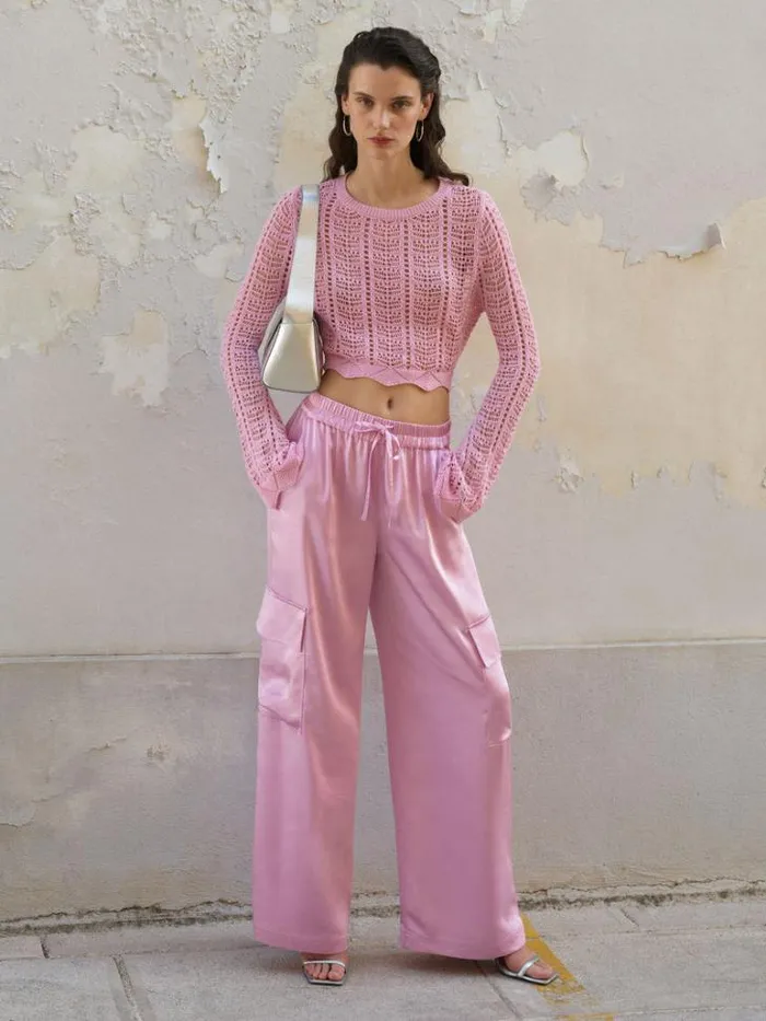 Woman French Connection Trousers Chloetta Recycled Cargo Trousers Strawberry Shake