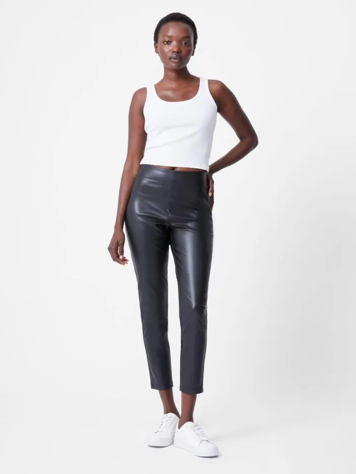 Woman French Connection Trousers Faux Leather Side Zip Skinny Trousers Black