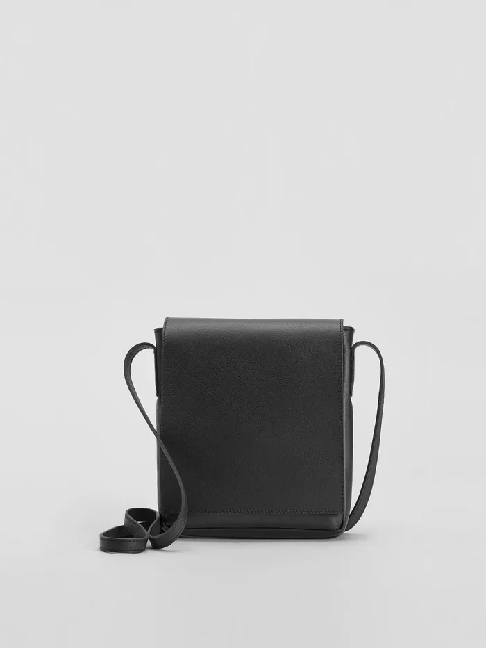 Women Accessories Eileen Fisher Italian Leather Square Crossbody Bag Black
