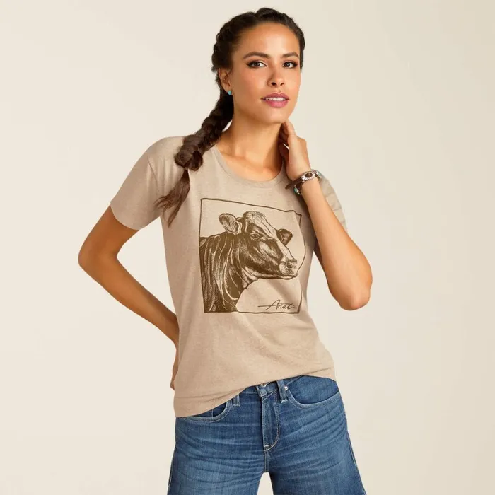 Women Ariat Cow Cover TShirt Oatmeal Heather Ariat TShirts and Tops