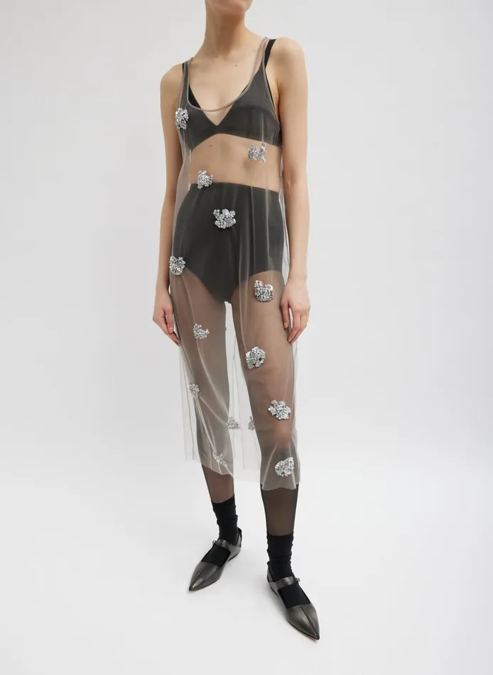 Women Artemis Beading Tank Dress Silver Multi Tibi Dresses