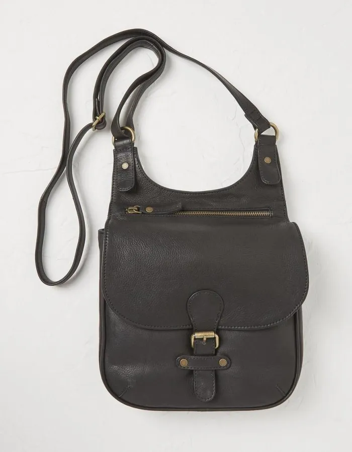 Women Bags and Purses FatFace Anna Oiled Leather Crossbody Black