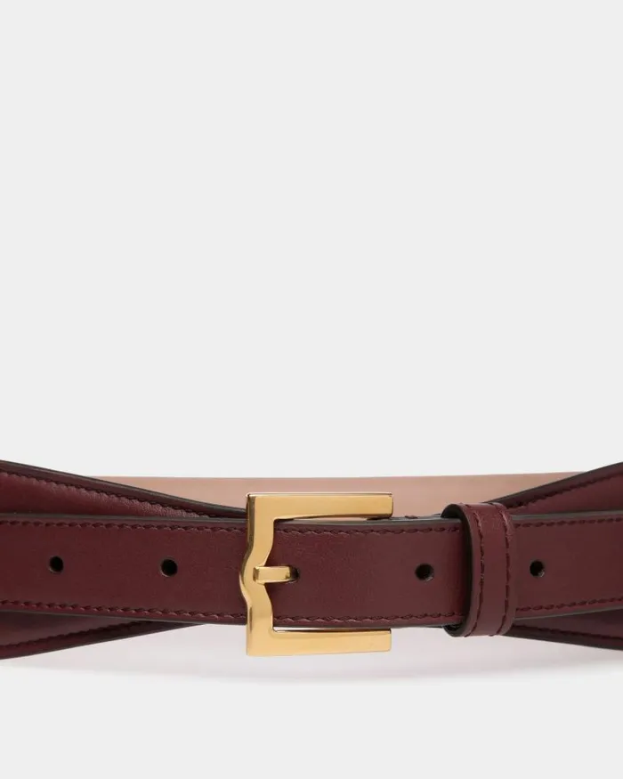 Women Bally Belts Emblem 45mm Belt In Andorra Leather Burgundy Women Bally Belts Emblem 45mm Belt In Andorra Leather Burgundy