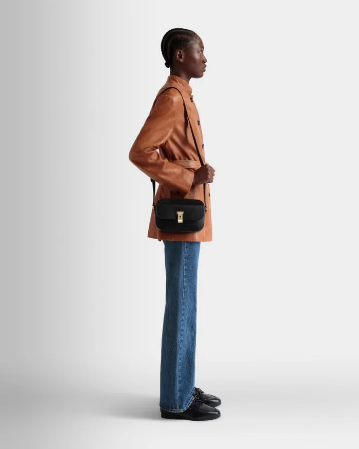Women Bally Crossbody Bags Lock Me Small Crossbody Bag In Black Grained Leather Black Women Bally Crossbody Bags Lock Me Small Crossbody Bag In Black Grained Leather Black