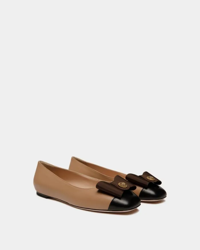 Women Bally Flats and Moccasins BBow Flat In Praline Beige Leather Beige Women Bally Flats and Moccasins BBow Flat In Praline Beige Leather Beige