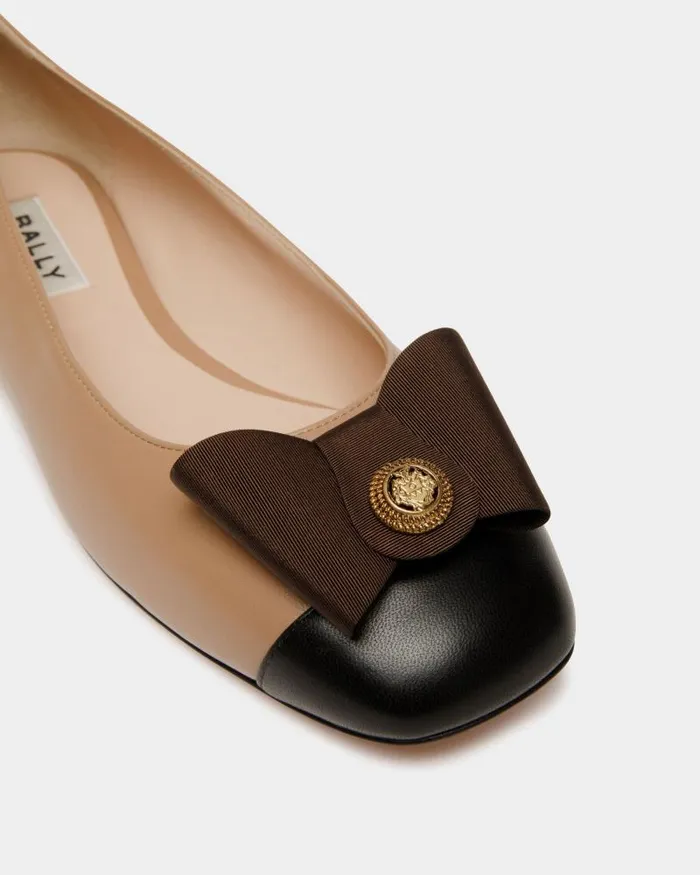 Women Bally Flats and Moccasins BBow Flat In Praline Beige Leather Beige Women Bally Flats and Moccasins BBow Flat In Praline Beige Leather Beige