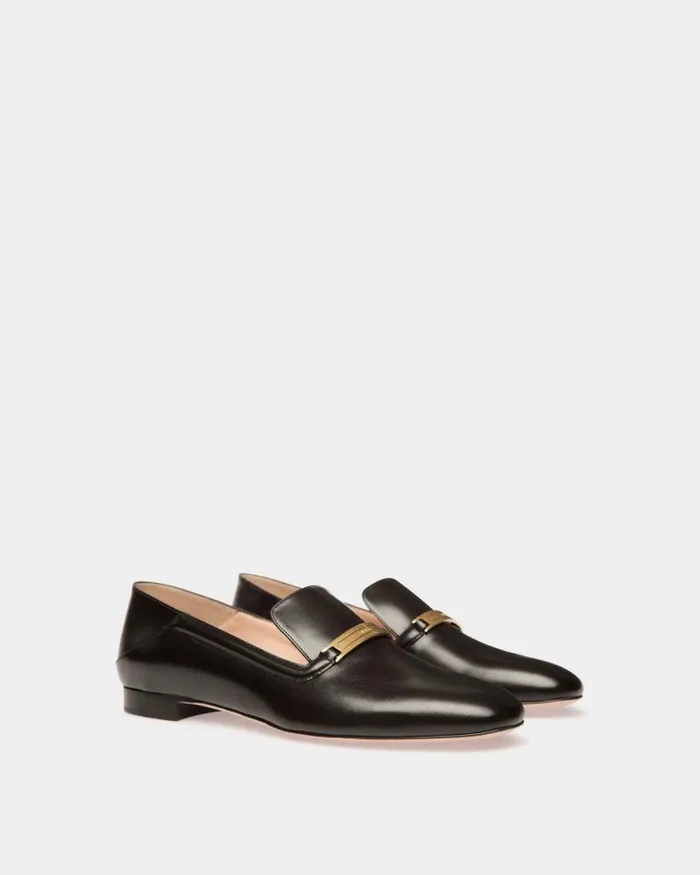 Women Bally Flats and Moccasins Deco Slipper In Black Leather Black Women Bally Flats and Moccasins Deco Slipper In Black Leather Black