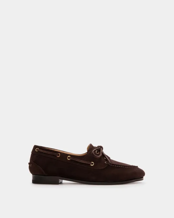 Women Bally Flats and Moccasins Plume Moccasin In Dark Brown Suede Brown