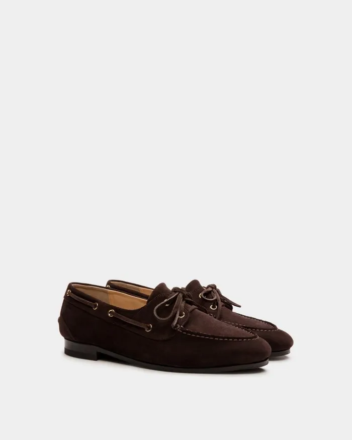Women Bally Flats and Moccasins Plume Moccasin In Dark Brown Suede Brown