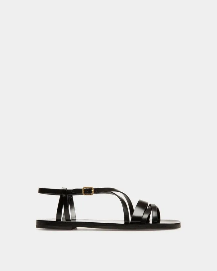 Women Bally Sandals Salis Flat Sandal In Black Leather Black