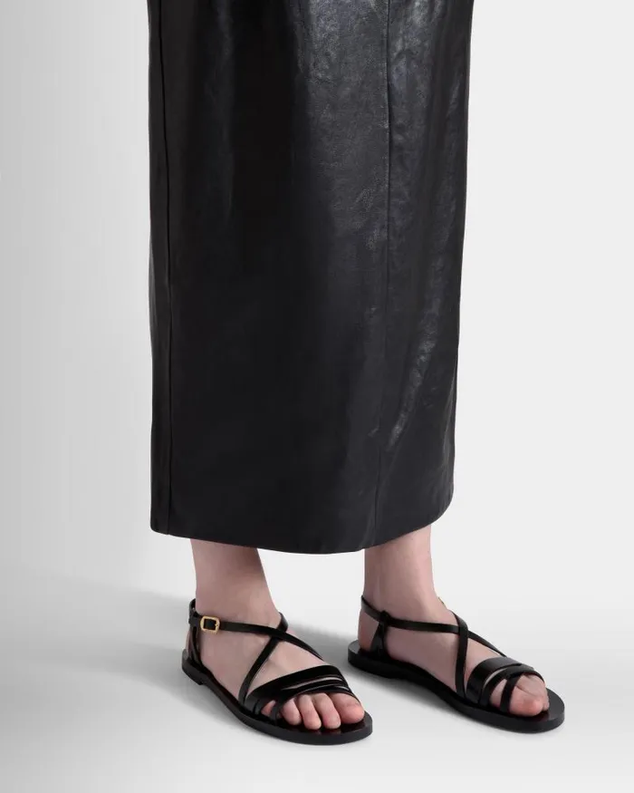 Women Bally Sandals Salis Flat Sandal In Black Leather Black Women Bally Sandals Salis Flat Sandal In Black Leather Black