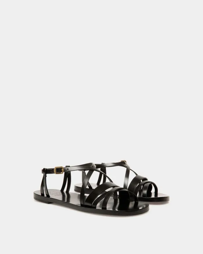 Women Bally Sandals Salis Flat Sandal In Black Leather Black Women Bally Sandals Salis Flat Sandal In Black Leather Black