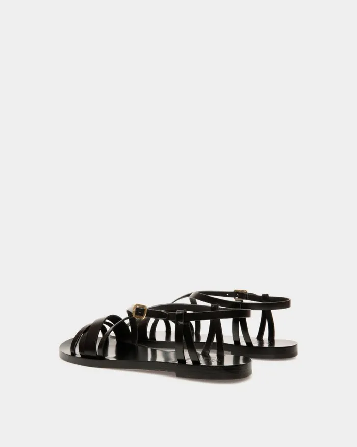 Women Bally Sandals Salis Flat Sandal In Black Leather Black Women Bally Sandals Salis Flat Sandal In Black Leather Black
