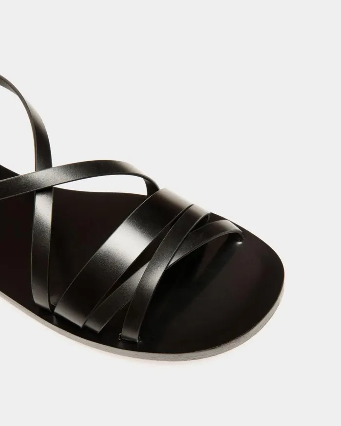 Women Bally Sandals Salis Flat Sandal In Black Leather Black Women Bally Sandals Salis Flat Sandal In Black Leather Black