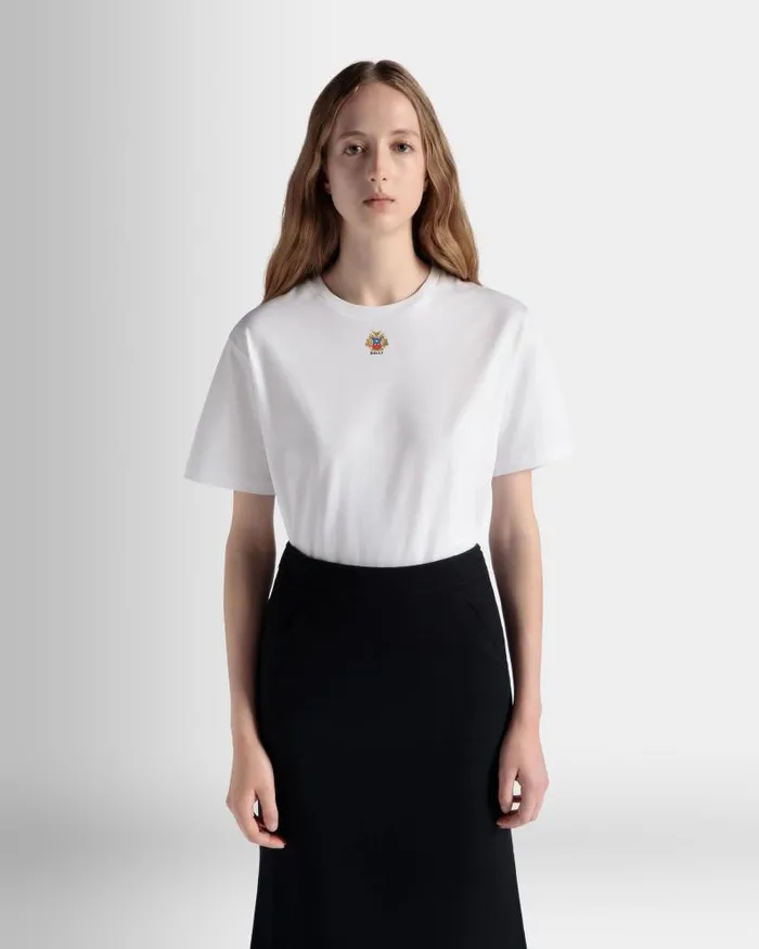 Women Bally Shirts and TShirts TShirt With Bally Crest Logo In White Cotton White Women Bally Shirts and TShirts TShirt With Bally Crest Logo In White Cotton White
