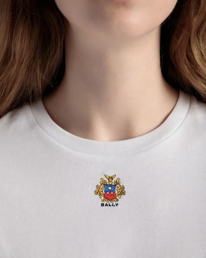 Women Bally Shirts and TShirts TShirt With Bally Crest Logo In White Cotton White Women Bally Shirts and TShirts TShirt With Bally Crest Logo In White Cotton White