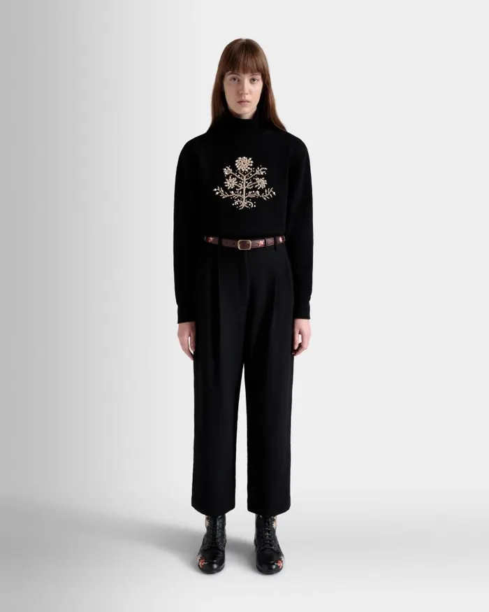 Women Bally Shirts and TShirts Winter Capsule Turtleneck Sweater With A Heritage Flower In Black Wool Black Women Bally Shirts and TShirts Winter Capsule Turtleneck Sweater With A Heritage Flower In Black Wool Black