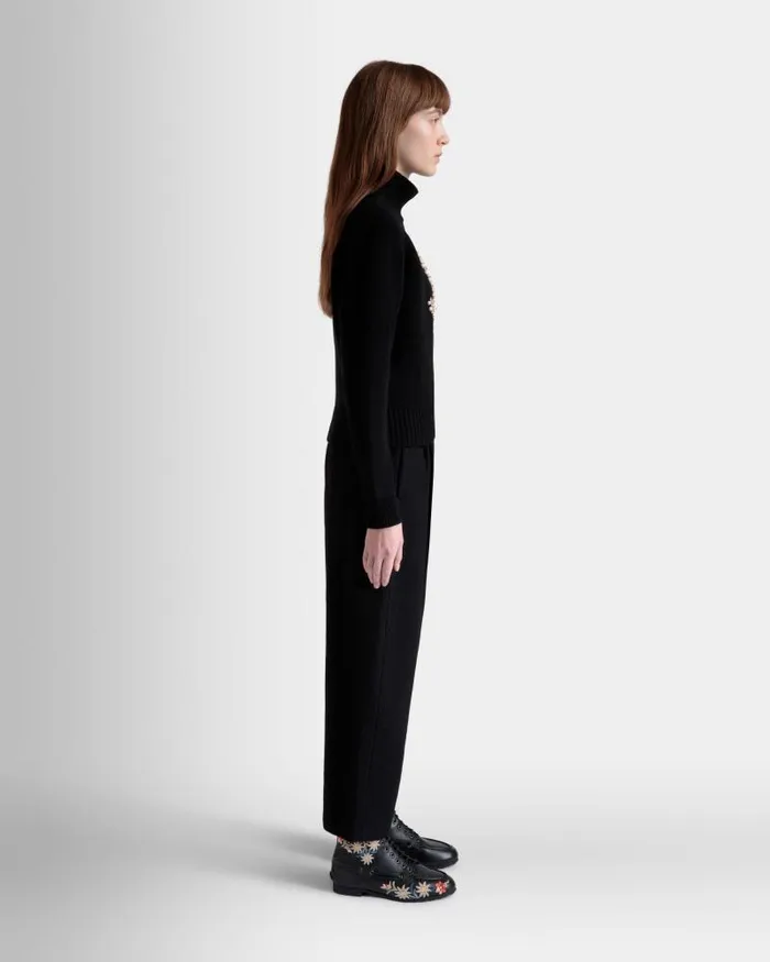 Women Bally Shirts and TShirts Winter Capsule Turtleneck Sweater With A Heritage Flower In Black Wool Black Women Bally Shirts and TShirts Winter Capsule Turtleneck Sweater With A Heritage Flower In Black Wool Black