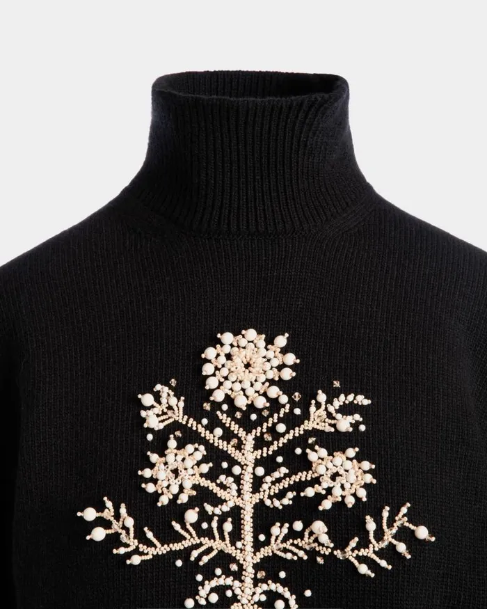 Women Bally Shirts and TShirts Winter Capsule Turtleneck Sweater With A Heritage Flower In Black Wool Black Women Bally Shirts and TShirts Winter Capsule Turtleneck Sweater With A Heritage Flower In Black Wool Black