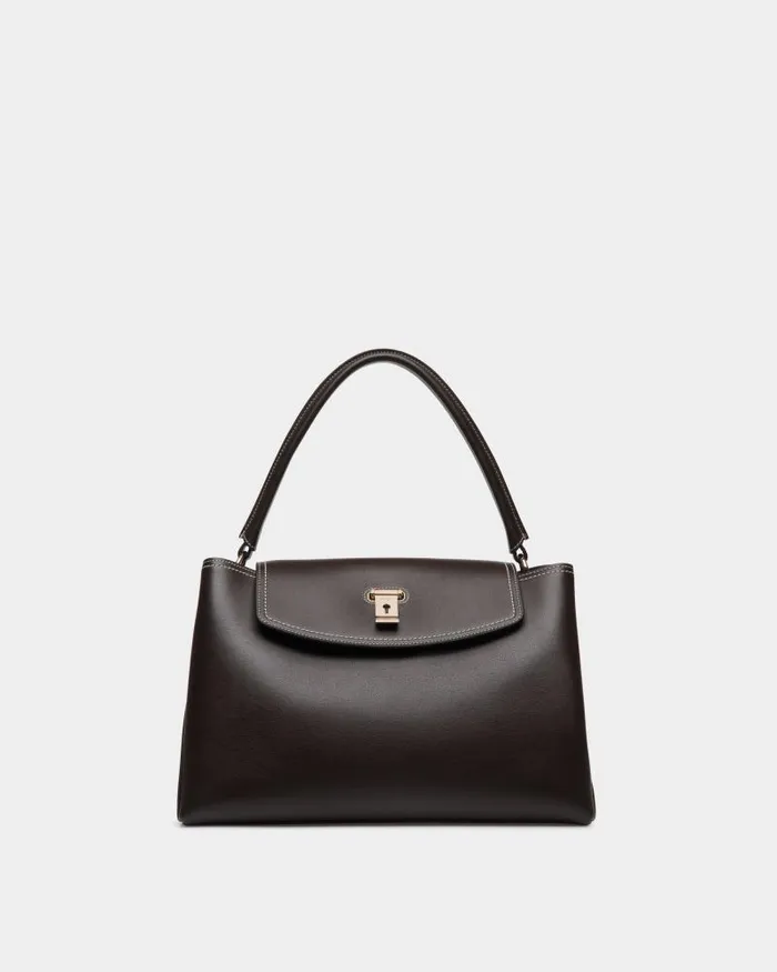 Women Bally Top Handle Bags Lock Me Top Handle Bag In Ebano Leather Brown