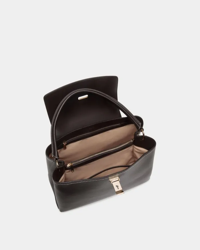 Women Bally Top Handle Bags Lock Me Top Handle Bag In Ebano Leather Brown Women Bally Top Handle Bags Lock Me Top Handle Bag In Ebano Leather Brown