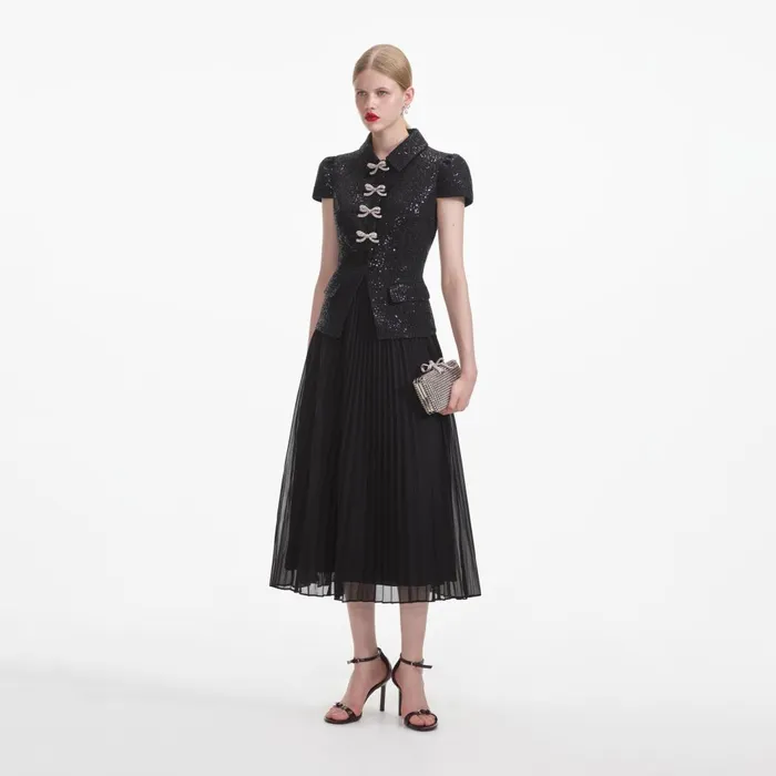 Women Black Boucle Bow Midi Dress Self Portrait Dresses