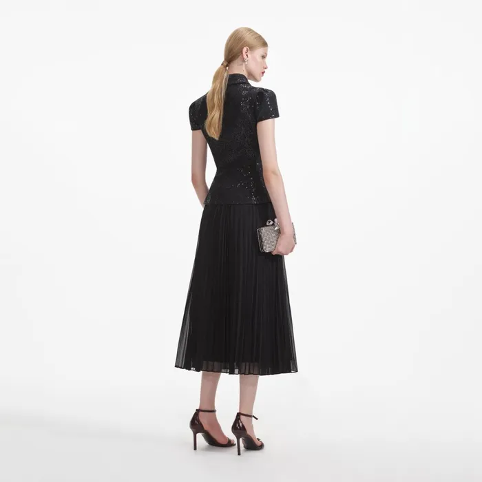 Women Black Boucle Bow Midi Dress Self Portrait Dresses