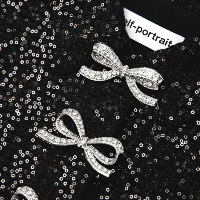 Women Black Boucle Bow Midi Dress Self Portrait Dresses