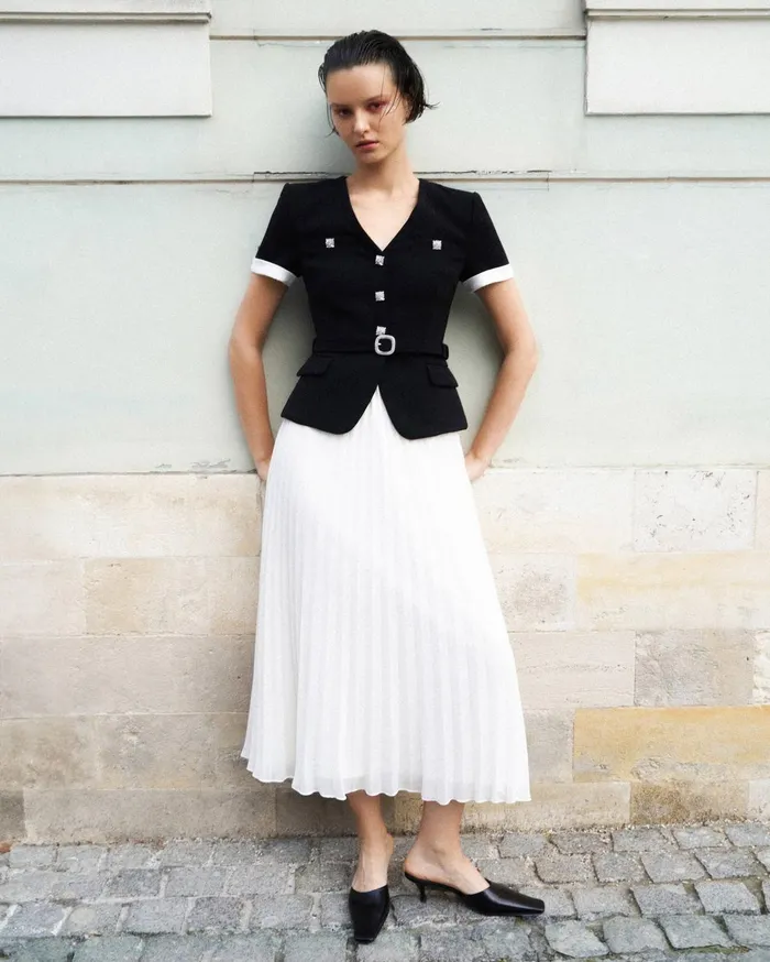 Women Black Crepe Contrast Chiffon Midi Dress Self Portrait Dresses
