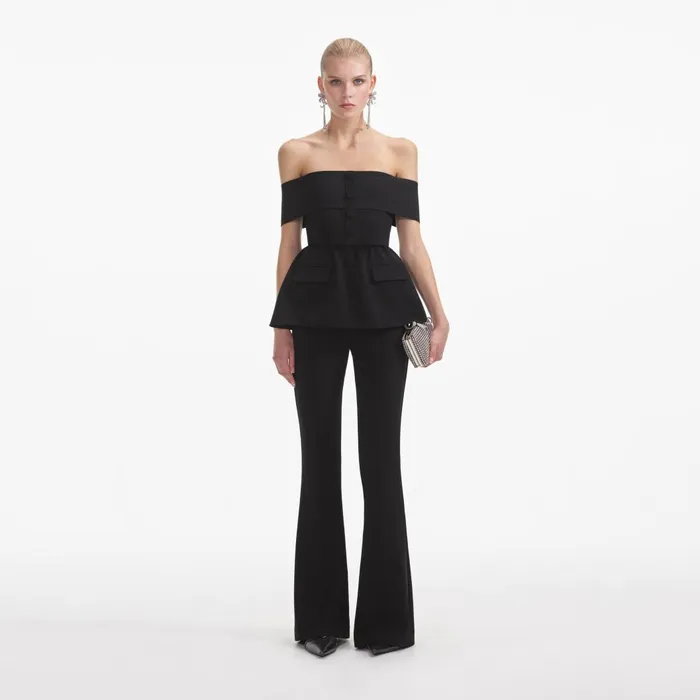 Women Black Crepe Off Shoulder Jumpsuit Self Portrait Jumpsuits