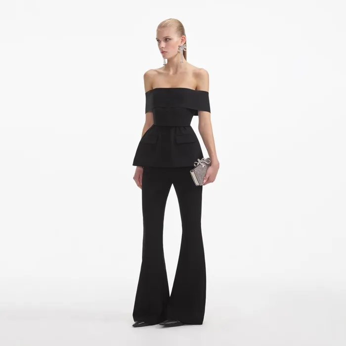 Women Black Crepe Off Shoulder Jumpsuit Self Portrait Jumpsuits