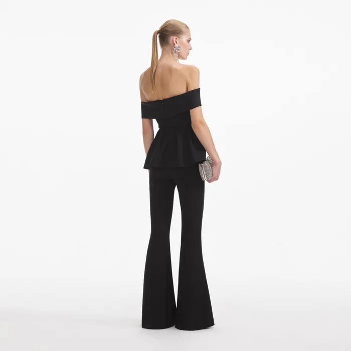 Women Black Crepe Off Shoulder Jumpsuit Self Portrait Jumpsuits