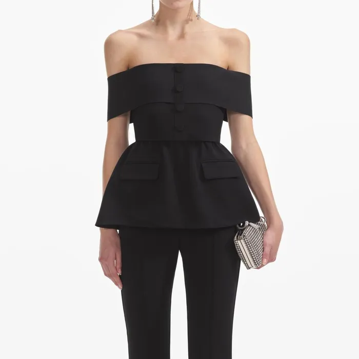 Women Black Crepe Off Shoulder Jumpsuit Self Portrait Jumpsuits