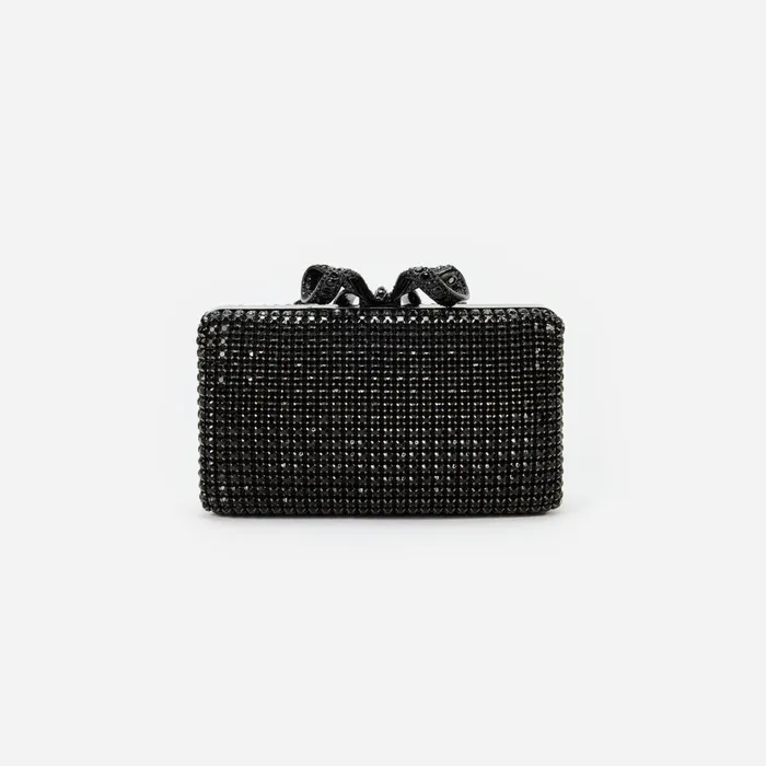 Women Black Crystal Box Clutch Self Portrait Handbags