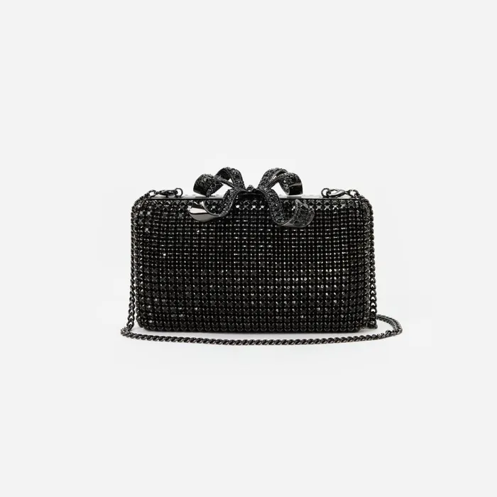 Women Black Crystal Box Clutch Self Portrait Handbags