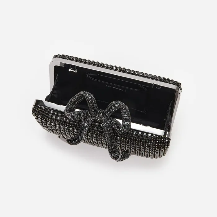 Women Black Crystal Box Clutch Self Portrait Handbags